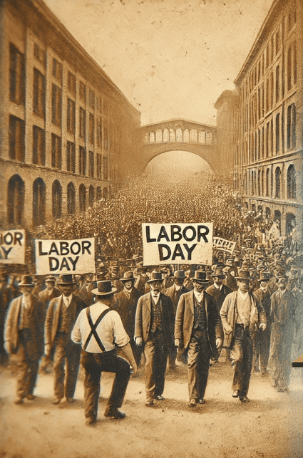 Happy Labor Day 2025! The Past, Present & Future 11 Past Labor Days. Happy Labor Day 2025! Image created by OnYourMark.com using DALL-E with modifications in Canva.com