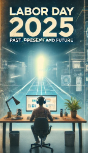 Happy Labor Day 2025! The Past, Present & Future 12 Present Labor Day. Happy Labor Day 2025! Image created by OnYourMark.com using DALL-E with modifications in Canva.com